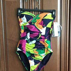 Anne Cole one-piece, shirred front bold floral swimsuit, sz 6 NWT